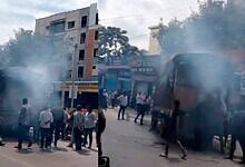A truck carrying liquor caught fire in Hyderabad