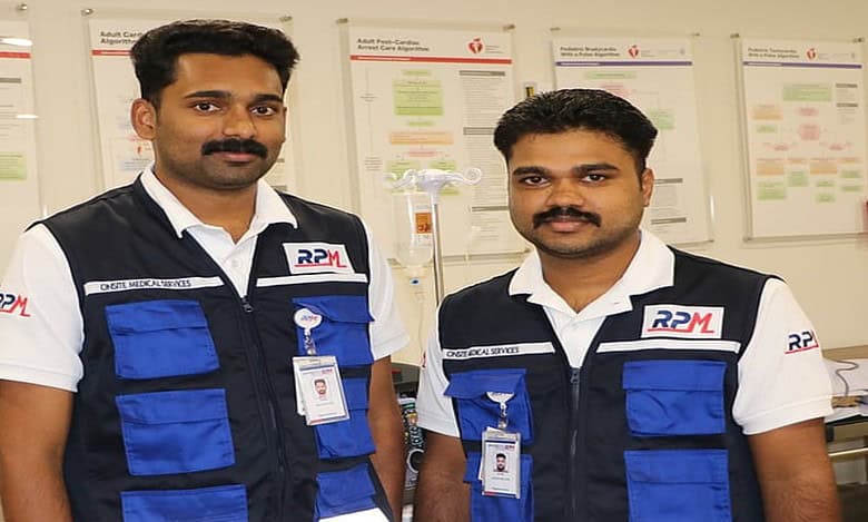Abhijith Jees and Ajeesh Nelson (right), Kerala nurses working with Response Plus Medical, UAE.