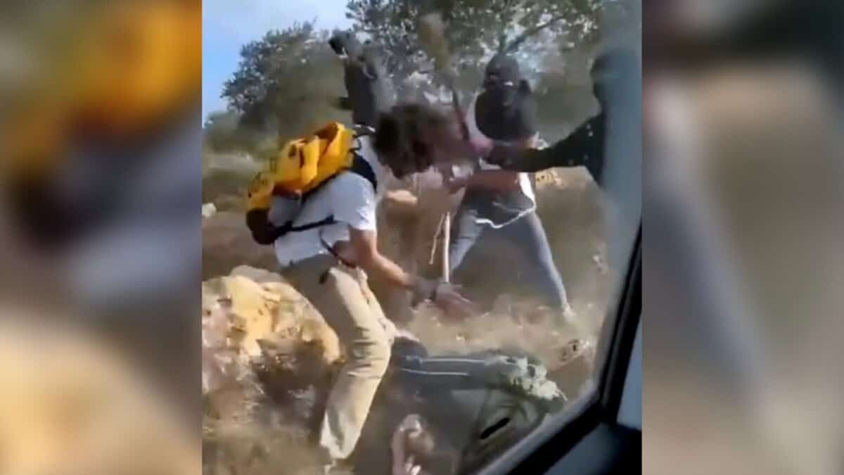 Masked settlers assault Palestinian farmers and activists during the olive harvest in Turmus Ayya, West Bank, October 19.