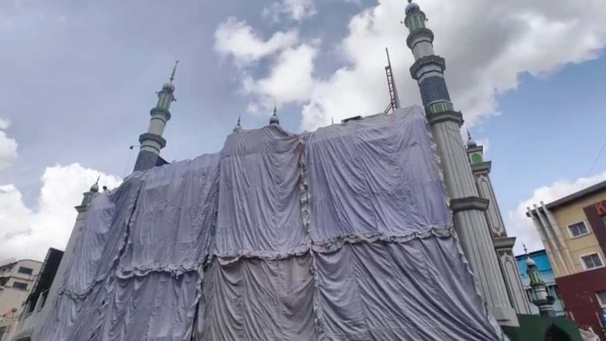 Mosques in Hyderabad were covered ahead of Durga idol immersions