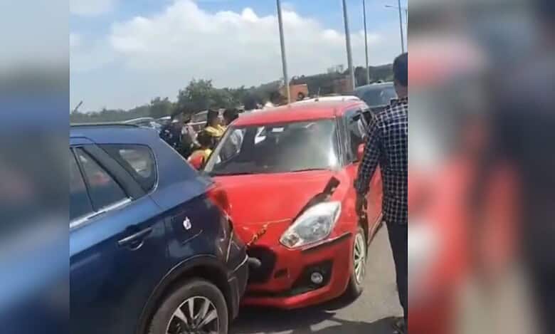Seven cars collide at ORR in Hyderabad