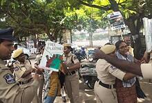 Demonstrators who were peacefully protesting for Free Palestine were detained by the Hyderabad police.