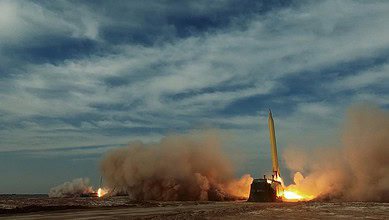 Iran’s Qadr ballistic missile launches during a test by the IRGC’s Aerospace Forces.