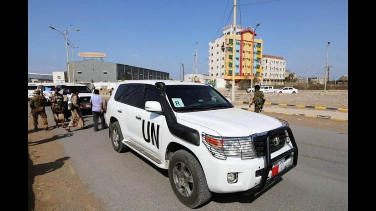 UN vehicle on a street in Yemen.
