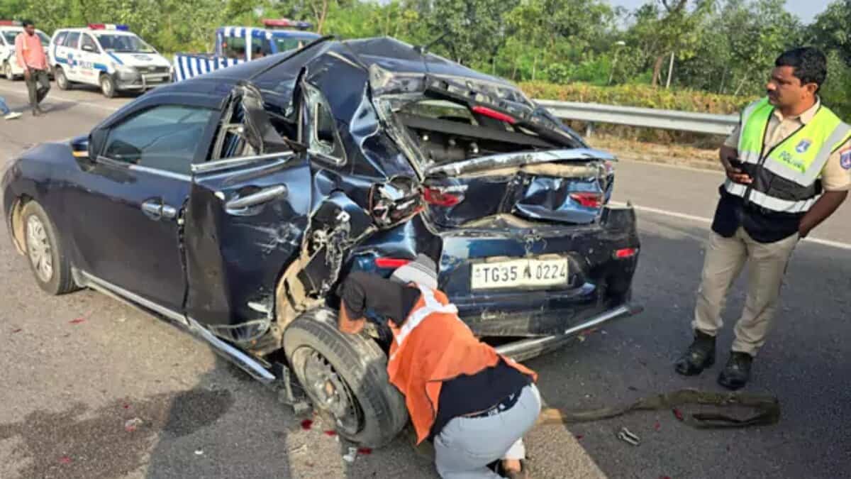 Shamshabad police inspect the accident site
