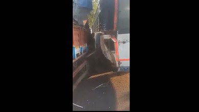 A DCM rammed an RTC bus at Aramghar X roads in Hyderabad