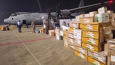 C130J carrying approx 10 tons of disaster response supplies
