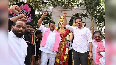 Image shows BRS celebrating Deeksha Diwas in Telangana