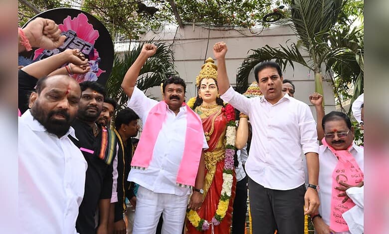 Image shows BRS celebrating Deeksha Diwas in Telangana