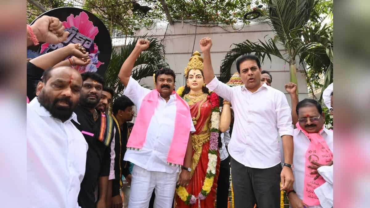 Image shows BRS celebrating Deeksha Diwas in Telangana