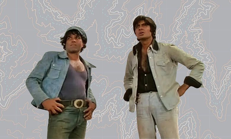 dharmendra and amitabh, a still from the movie sholay