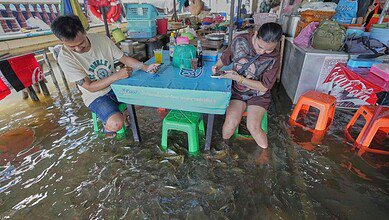 Flooded restaurant in Thailand