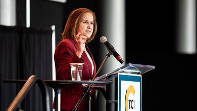 ghazala hashmi addressing TCIFiscal Summit