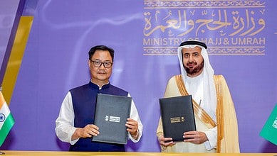 _Kiren Rijiju with Saudi Arabia Minister of Hajj and Umrah Tawfiq bin Fawzan Al Rabiah