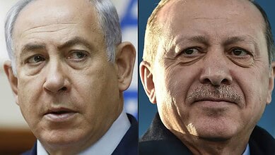 Turkey’s President Recep Tayyip Erdogan (right) and Israeli Prime Minister Benjamin Netanyahu (left).