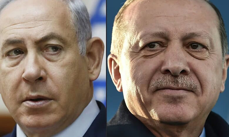 Turkey’s President Recep Tayyip Erdogan (right) and Israeli Prime Minister Benjamin Netanyahu (left).
