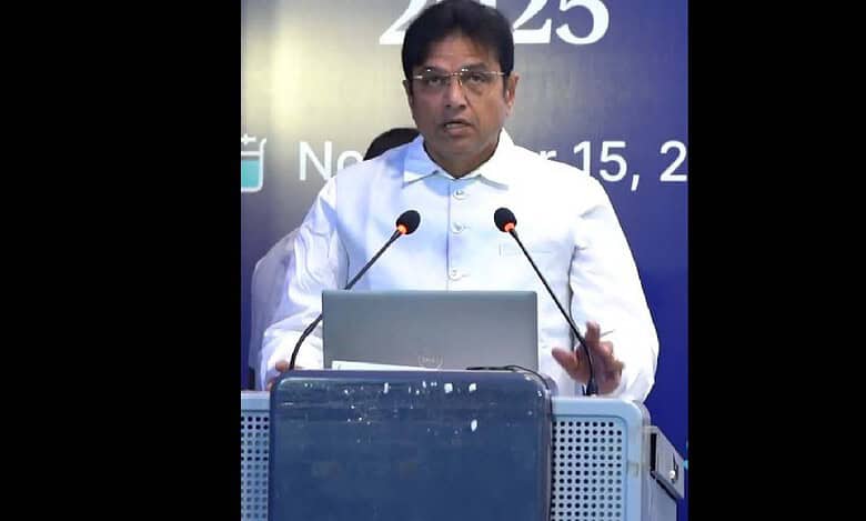 D Sridhar Babu addresses a gathering at