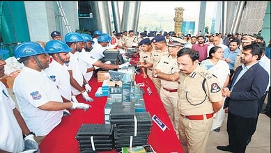 Hyderabad police commissioner VC Sajjanar inspects the new CCTV cameras at the ICCC