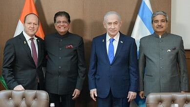 PM of Israel Benjamin Netanyahu with Minister of Commerce & Industry, Piyush Goyal .