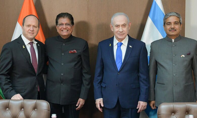 PM of Israel Benjamin Netanyahu with Minister of Commerce & Industry, Piyush Goyal .