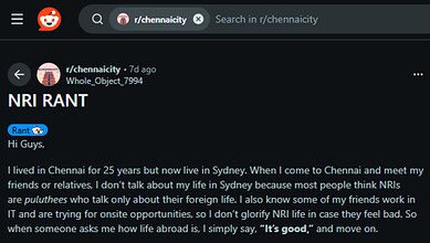 NRI rants over Indians treating them as arrogant for choosing to live abroad