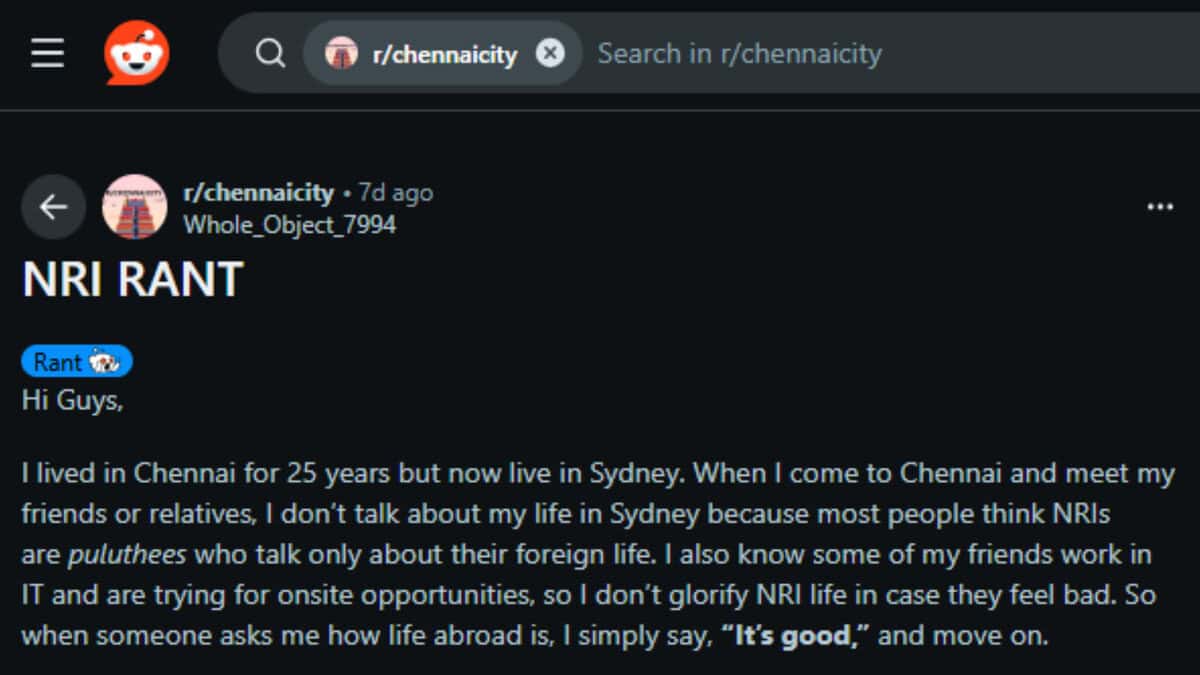 NRI rants over Indians treating them as arrogant for choosing to live abroad