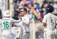 South African players celebrating while India batsmen walking back after Test defeat to South Africa November 2025