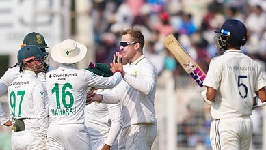 South African players celebrating while India batsmen walking back after Test defeat to South Africa November 2025