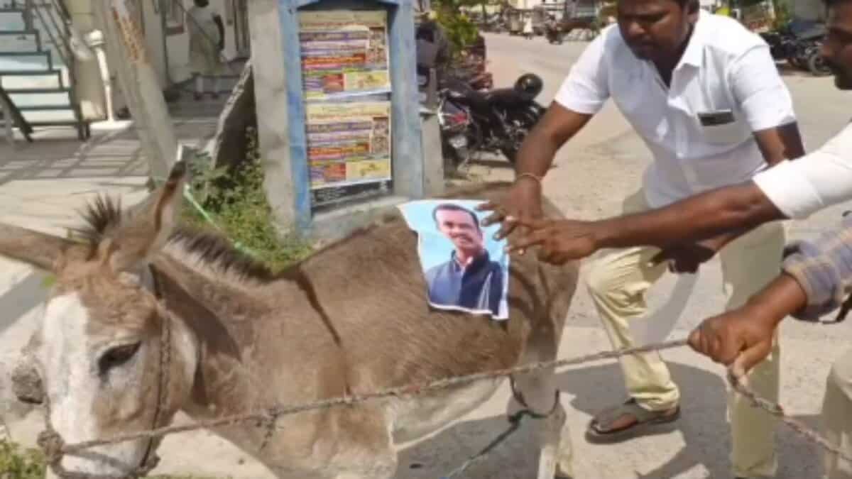 Police in Jangaon remove minister's photo pasted on a donkey