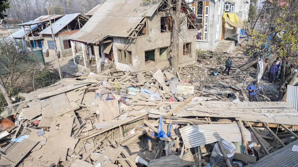 Pulwama house of Dr Umar Nabi demolished