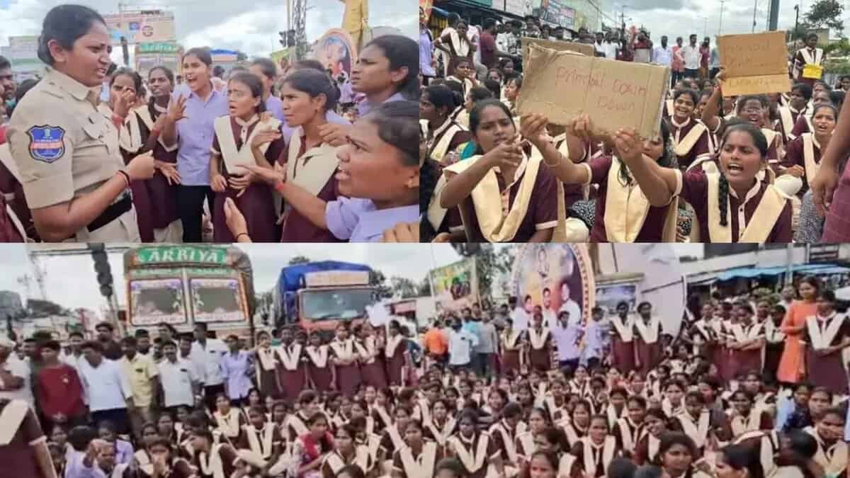 Gurukul student protest against their principal over corruption allegations. A female constable was attacked