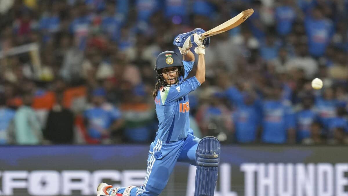India's Jemimah Rodrigues plays a shot during the ICC Women's World Cup final ODI cricket match between India Women and South Africa Women, at the DY Patil Stadium, in Navi Mumbai, Sunday, Nov. 2, 2025. (PTI Photo/Kunal Patil)