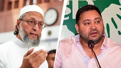 Asaduddin Owaisi (left) and Tejashwi Yadav (right)