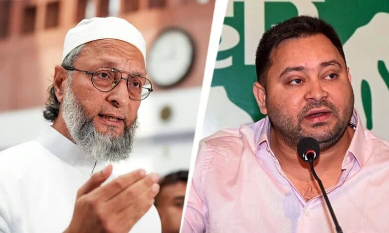 Asaduddin Owaisi (left) and Tejashwi Yadav (right)