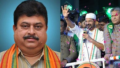 Telangana BJP chief Ramachandra Rao (left) and CM Revanth Reddy (right)