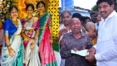 An inconsolable Yellaiah Goud, who lost three daughters in the tragic Chevalla bus accident, receives compensation from Tandur MLA Manohar Reddy