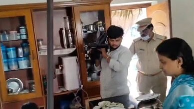 A team of police officials raids the house of BRS MLC Ravinder Rao