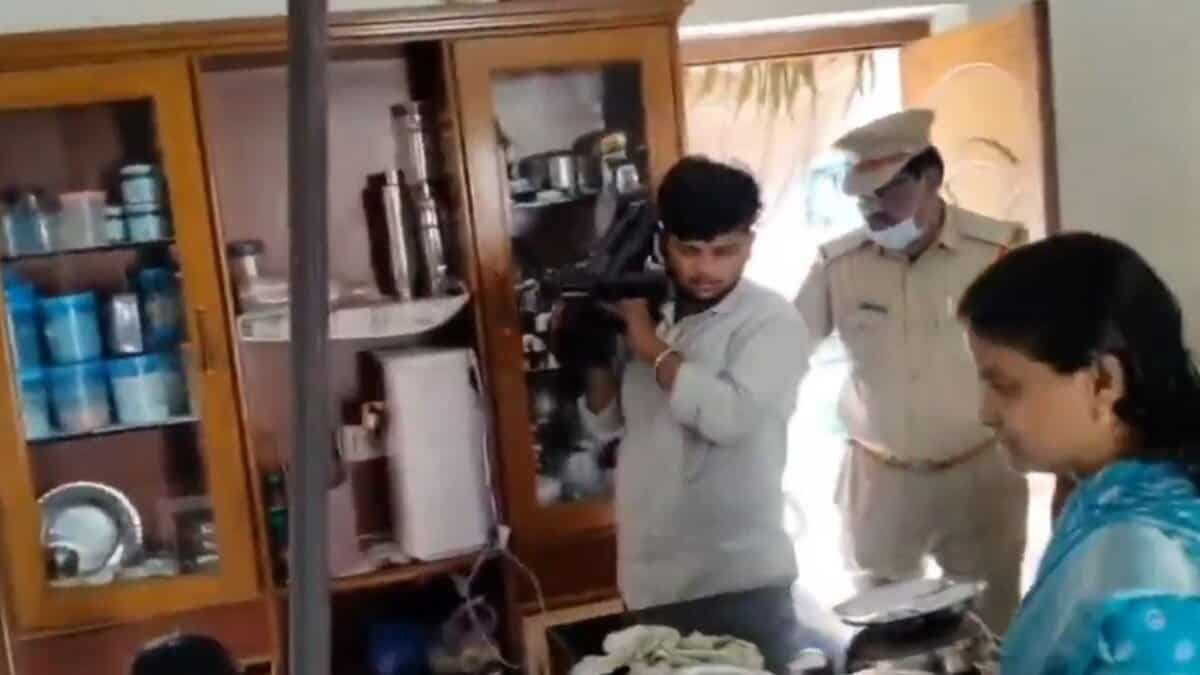 A team of police officials raids the house of BRS MLC Ravinder Rao