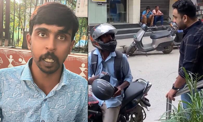 Rapido biker Lokesh (right) was arrested for harassing a women rider