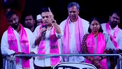 BRS working president addresses a rally in Yousufguda division of Jubilee Hills constituency