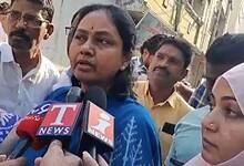 BRS candidate Maganti Sunitha addresses the media in Hyderabad