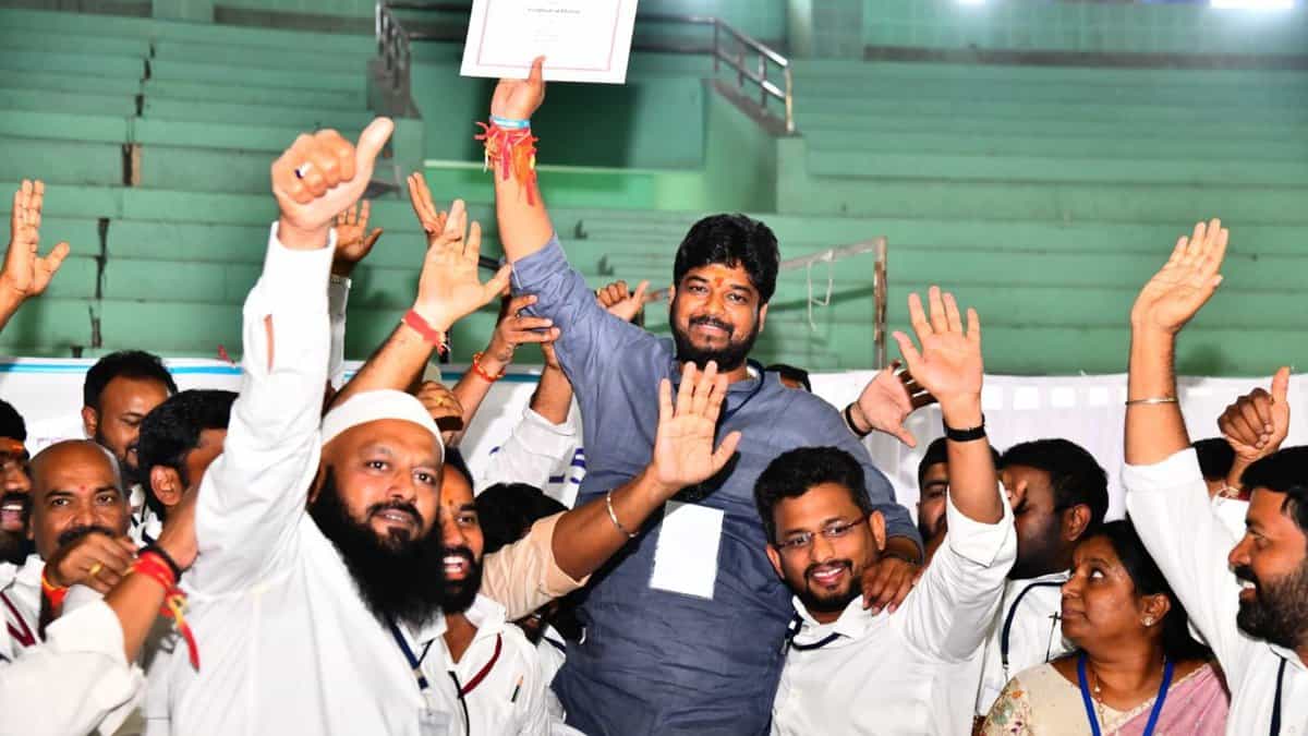 Jubilee Hills bypoll winner Naveen Yadav celebrates his victory
