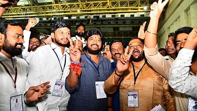 Jubilee Hills bypoll winner Naveen Yadav celebrates his victory