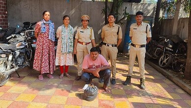 Telangana excise officials with the man held ganja peddling in Dhoolpet