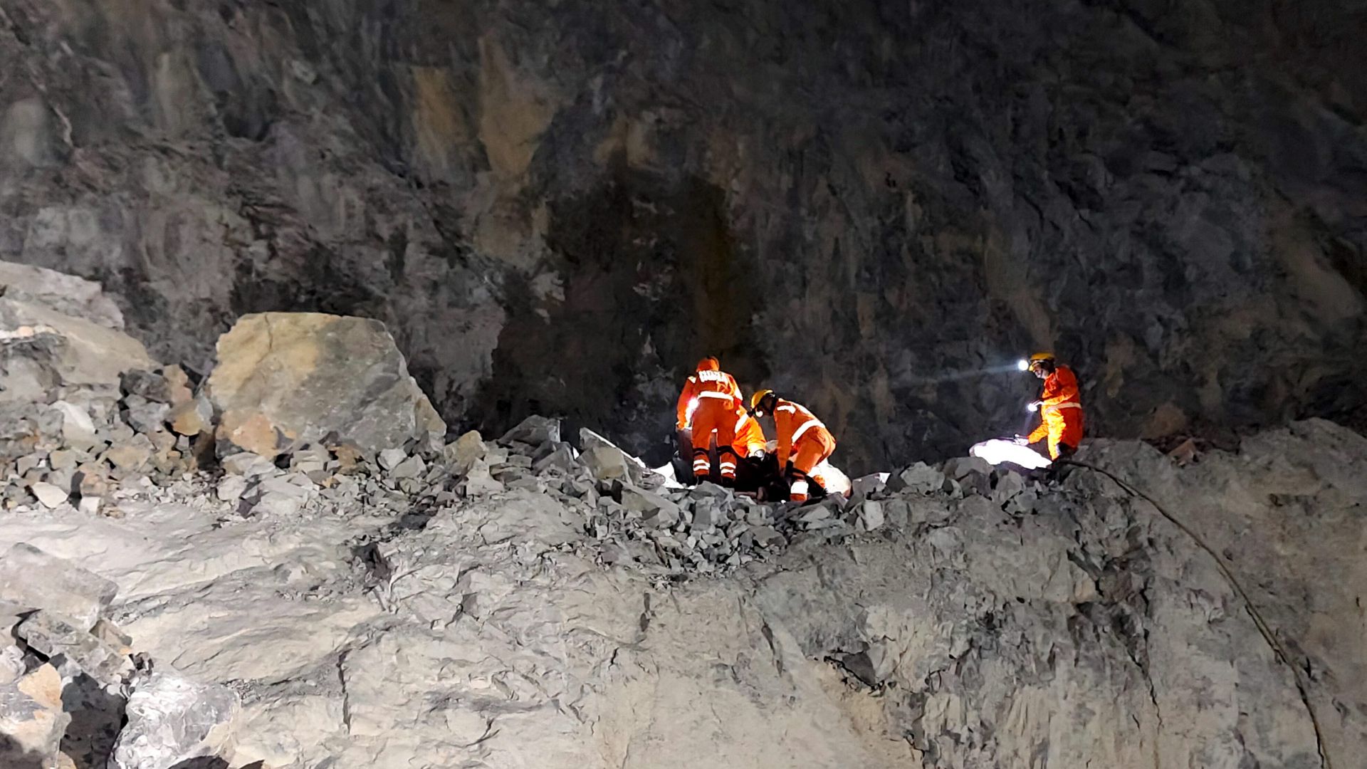 Rescue worker at Stone Quarry collapse site in UP
