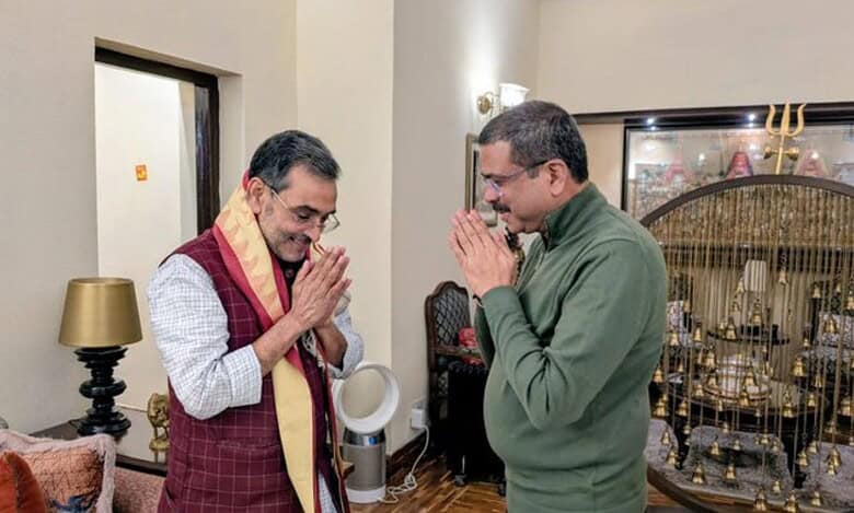Upendra Kushwaha meets Union minister Dharmendra Pradhan