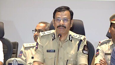 Hyderabad police commissioner VC Sajjanar addresses a press conference
