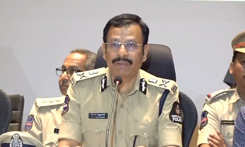 Hyderabad police commissioner VC Sajjanar addresses a press conference