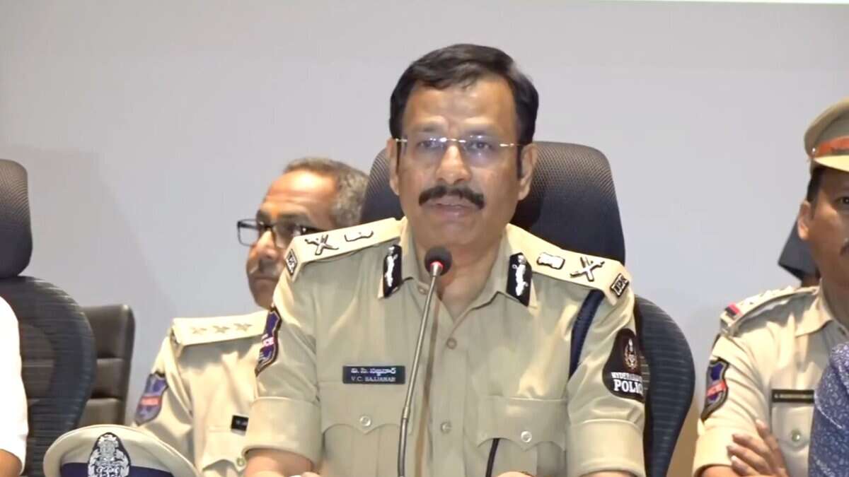 Hyderabad police commissioner VC Sajjanar addresses a press conference