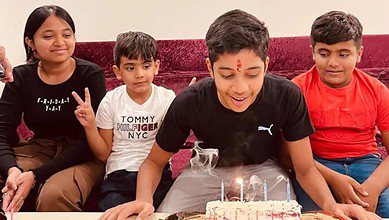 Shourya Patil celebrating his birthday with his brothers and sisters